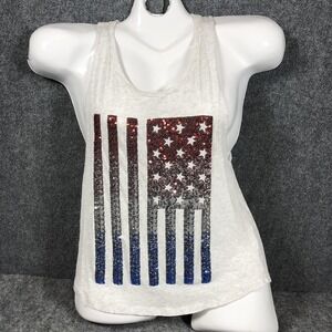 Victoria's Secret PINK Tank Top Womens XS Gray Sequin USA Flag Racerback